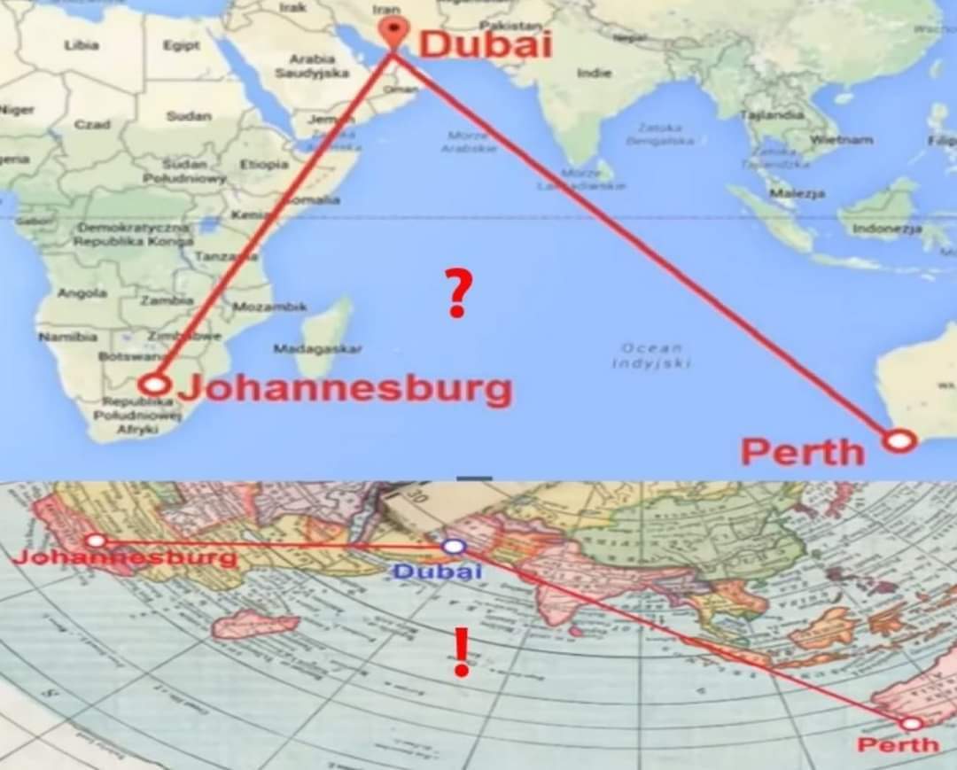 Sur votre Terre sphrique, le vol de Johannesburg en Afrique du Sud  Perth  en Australie, devrait tre direct au-dessus de l'Ocan Indien, avec des  possibilits de ravitaillement en carburant sur l'le