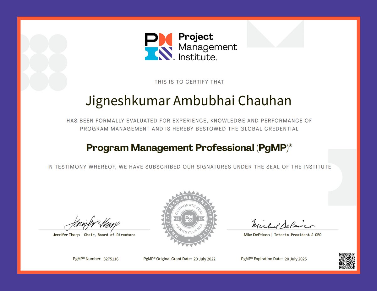 addonskills's tweet image. Join us to Congratulate our alumni Mr. Jigneshkumar Chauhan from @Philips for earning the #PgMP credential.
Aspirants, for more information regarding this certification, write to us at support@addonskills.com or WhatsApp at +91-787-556-1193.
#programmanagement #programstrategy