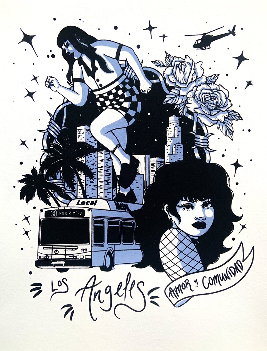 laschicaspelig's tweet photo. My tribute to Los Angeles screen print 🖤 2 colors, edition of 50 ✨ https://t.co/QTXm3SZQMw