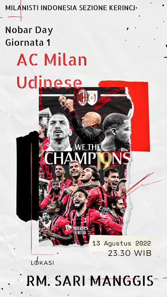 Nobar Day!
Giornata 1 | Serie-A 2022/2023
AC Milan vs Udinese

<a href="/MilanistiOrId/">Milanisti Indonesia</a> 
<a href="/MI_Andalas/">MI★Sumatera Sedulur</a>