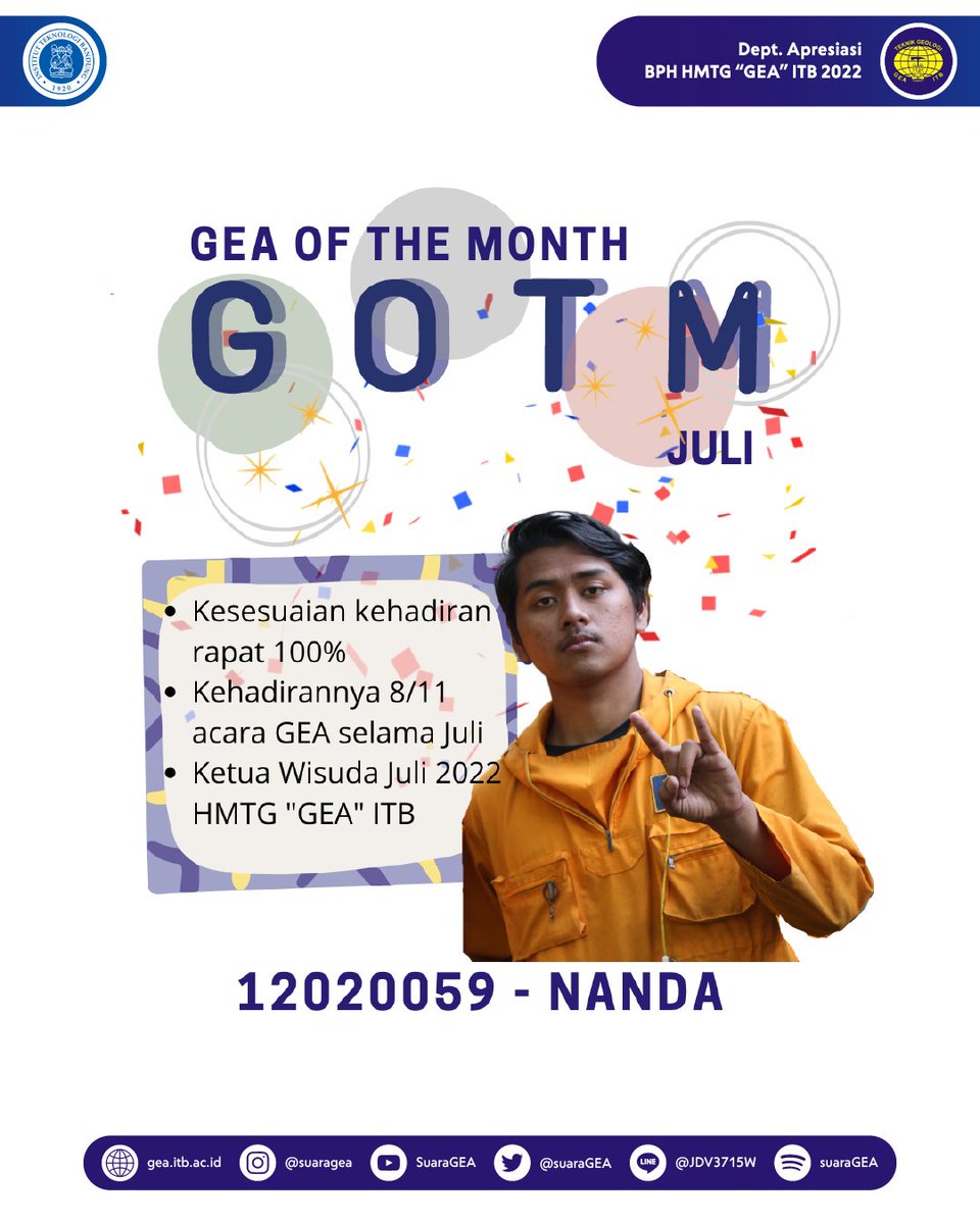 suaraGEA's tweet photo. [GOTM JULI]

Juli berganti, banyak hal terlewati. Tak terasa agenda di bulan Juli telah berakhir. Selamat untuk massa GEA yang telah aktif mengikuti agenda GEA selama bulan Juli.

Apresiasi untuk Nanda sebagai GOTM bulan Juli. Seperti kita tahu, Nanda ini bersama Ring 1 Wisuda https://t.co/g6QpB9C213
