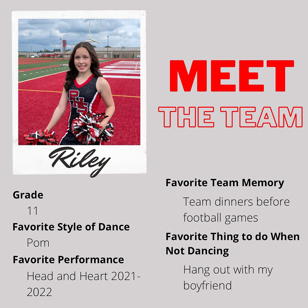 PortageHSDance's tweet photo. Leading up to the first day of school next week we will be introducing our 2022-2023 Team!

Next we have Junior Riley! ❤️🤍 https://t.co/z3M8Cg90Yq
