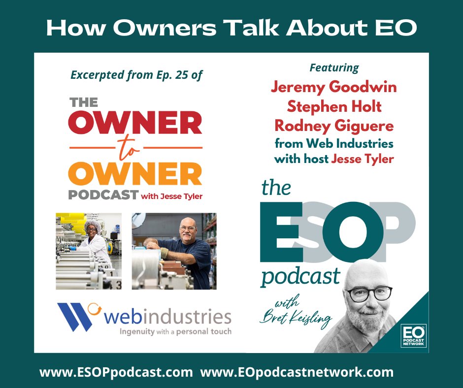ESOPPodcast's tweet photo. The #EsOp Mini-cast 196: @EO_Bret shares an excerpt from the "Owner to Owner" podcast with Jesse Tyler, featuring 3 #employeeowners from ESOP #WebIndustries who share how they talk about #employeeownership with others.
๐ง/๐
https://t.co/gO5JiqoJ19 https://t.co/GanQcXTvZI