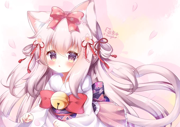 如月ちゃん #女の子 #ロリ #イラスト #ねこみみ #和服 #アズールレーン #如月(アズールレーン) #ケモミミ 