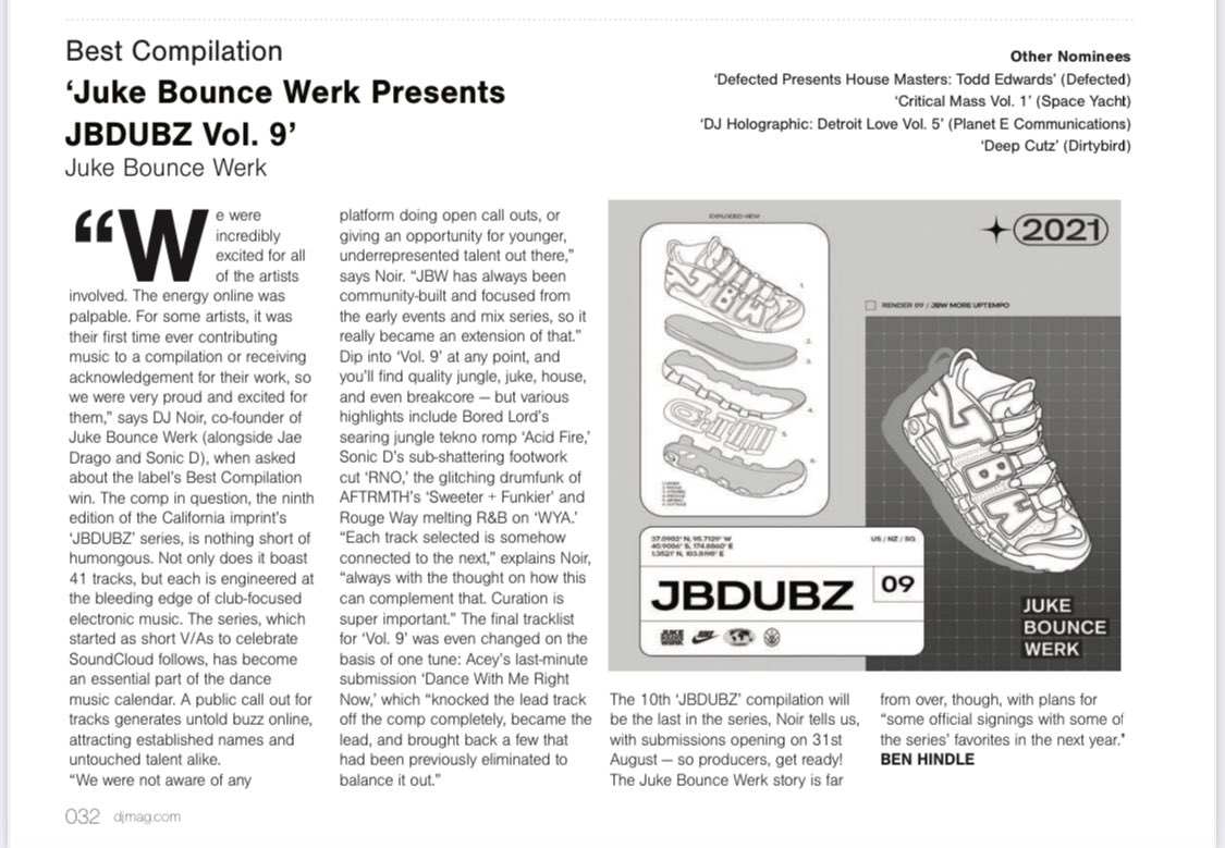 jukebouncewerk's tweet photo. Now on stands in print and digital @DJmag North America - Award winners highlight issue! 🔥 #jbdubz9 #jukebouncewerk #bestcompilation #2022 https://t.co/w45rS7d5VJ