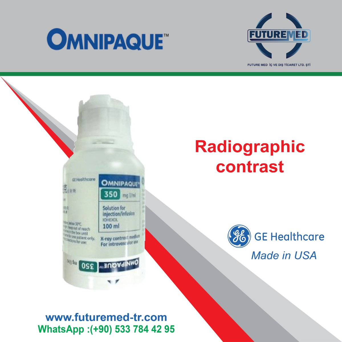 #Omnipaque 
Radiographic Contrast 
GE Healthcare  - Made in USA
#MedicalDevices
#medikalcihazlar #medikalcihaz
#tıbbicihaz #tıbbicihazlar
#tibbiavadanlıqlar
#fujifilm #agfa #Browiner 
 #RöntgenCihazı #xrayCihazı    #radiology #healthcare #mobiledigital #Veteriner