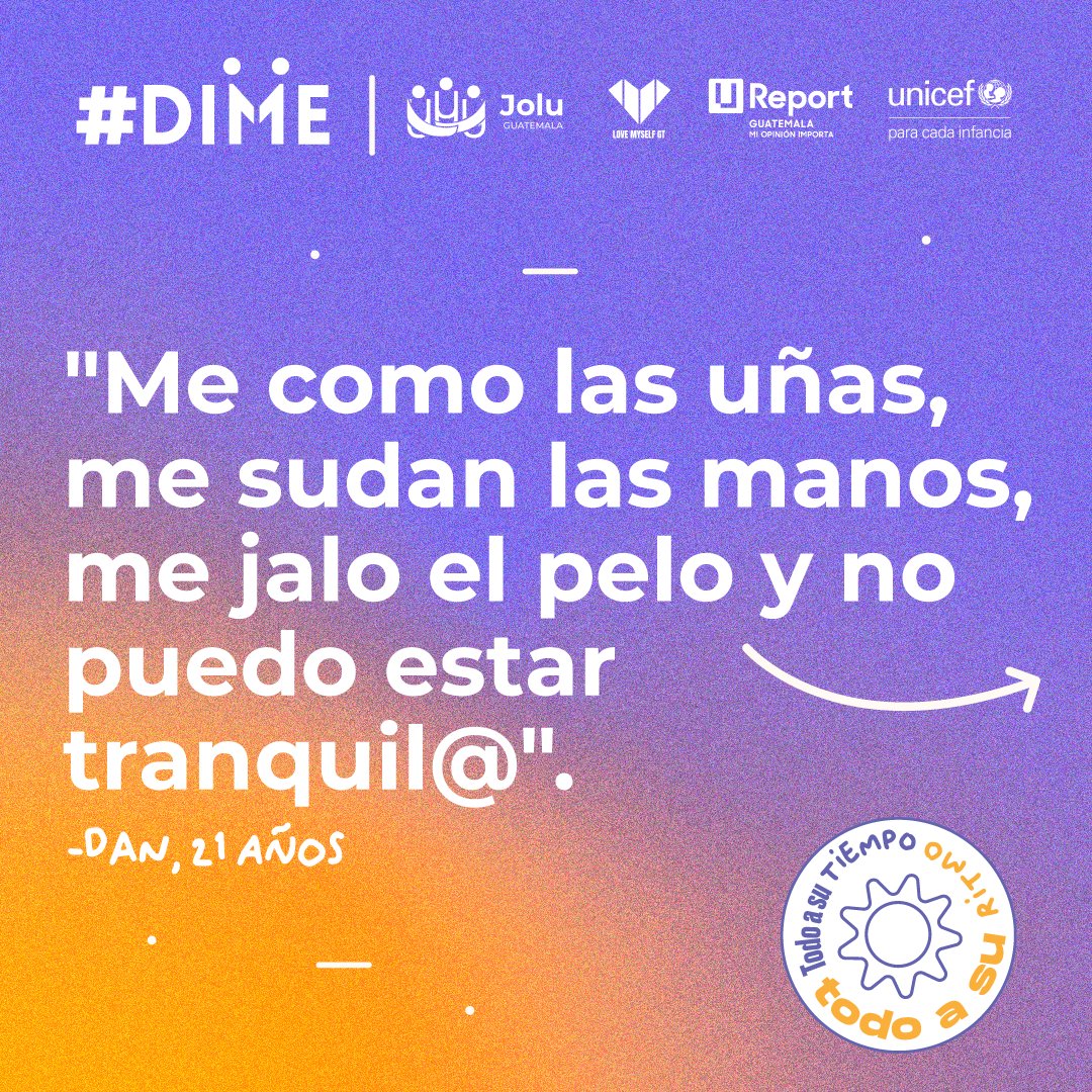 unicefguatemala's tweet photo. El trastorno de ansiedad es más frecuente de lo que parece y afecta a alrededor del 3% de la población mundial 🌎. Recuerda que no estás sol@. Si sufres de ansiedad es necesario recurrir a ayuda médica para que te ayude a pasar por este proceso 👩‍⚕️👨‍⚕️ 
. 
. 
. 
#EnMiMente #DIME https://t.co/t1RJiY4RXC