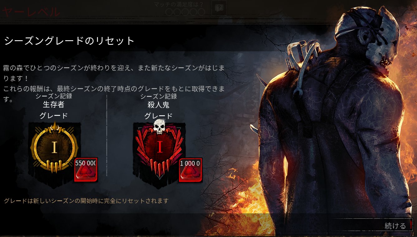 Dbd攻略班 神ゲー攻略 18時にランクリセットが実施 8月13日18時に ランク グレード リセットが実施されました サバイバー キラーのグレードに合わせて 最大0万bpが貰えます ٩ ᐛ و ランリセの仕組みと報酬一覧 T Co 1uhdbtidn0