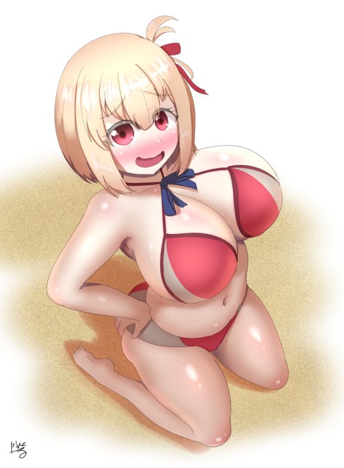 リコリコの千束ちゃん練習で描いたのにざっくり色乗っけてみた 