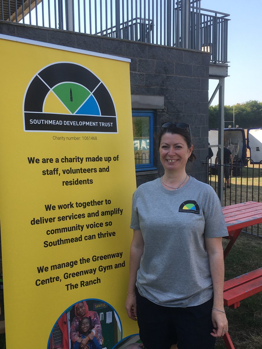 Amy_Kinnear's tweet photo. Staff and volunteers here at silly o clock this morning setting up for the @SouthmeadDT southmead festival. It’s going to be a great day see you later!  😜 https://t.co/Q5rrE4sens