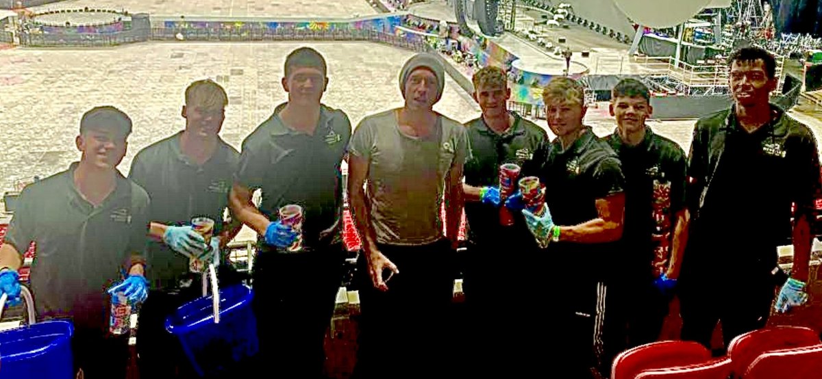 When <a href="/coldplay/">Coldplay</a> Chris Martin jumps in to support the cleaning team recycle cups after his concert….you can join our team anytime! #sustainability #Recycle #ISO20121 #MusicOfTheSpheresWorldTour