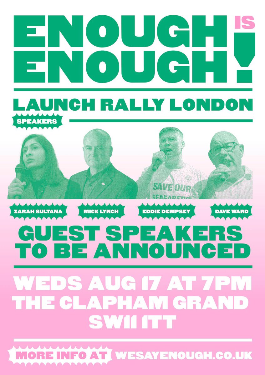 NEW: #EnoughIsEnough announces first of 50 rallies across the country. Weds, Aug 17, London. Free entry. More speakers TBC. Join us to find out about a rally near you: wesayenough.co.uk