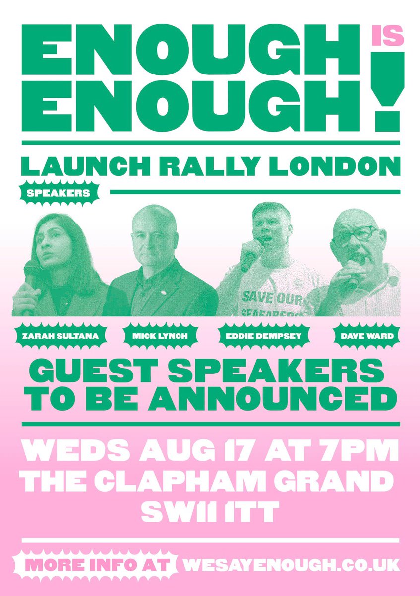 NEW: #EnoughIsEnough announces first of 50 rallies across the country.

Weds, Aug 17, London. Free entry. More speakers TBC.

Join us to find out about a rally near you: wesayenough.co.uk