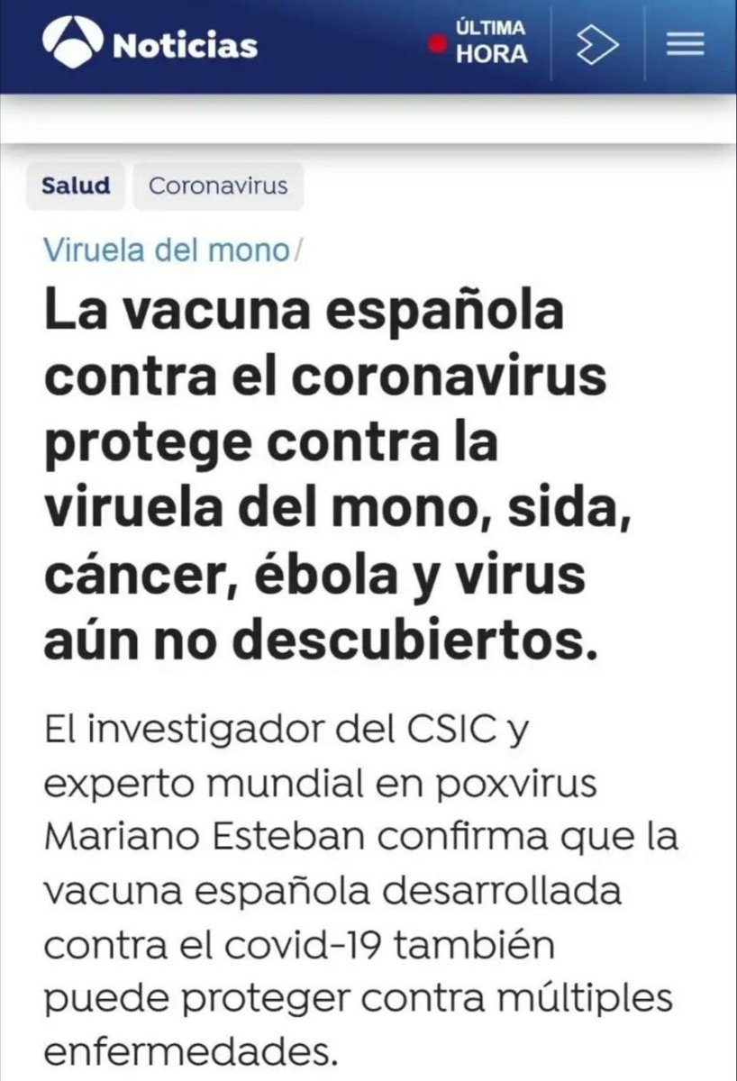 A que no hay huevos, de escribir un titular diciendo que la vacuna española protege contra todos los virus habidos y por haber....que no? Sujetame el cubata.