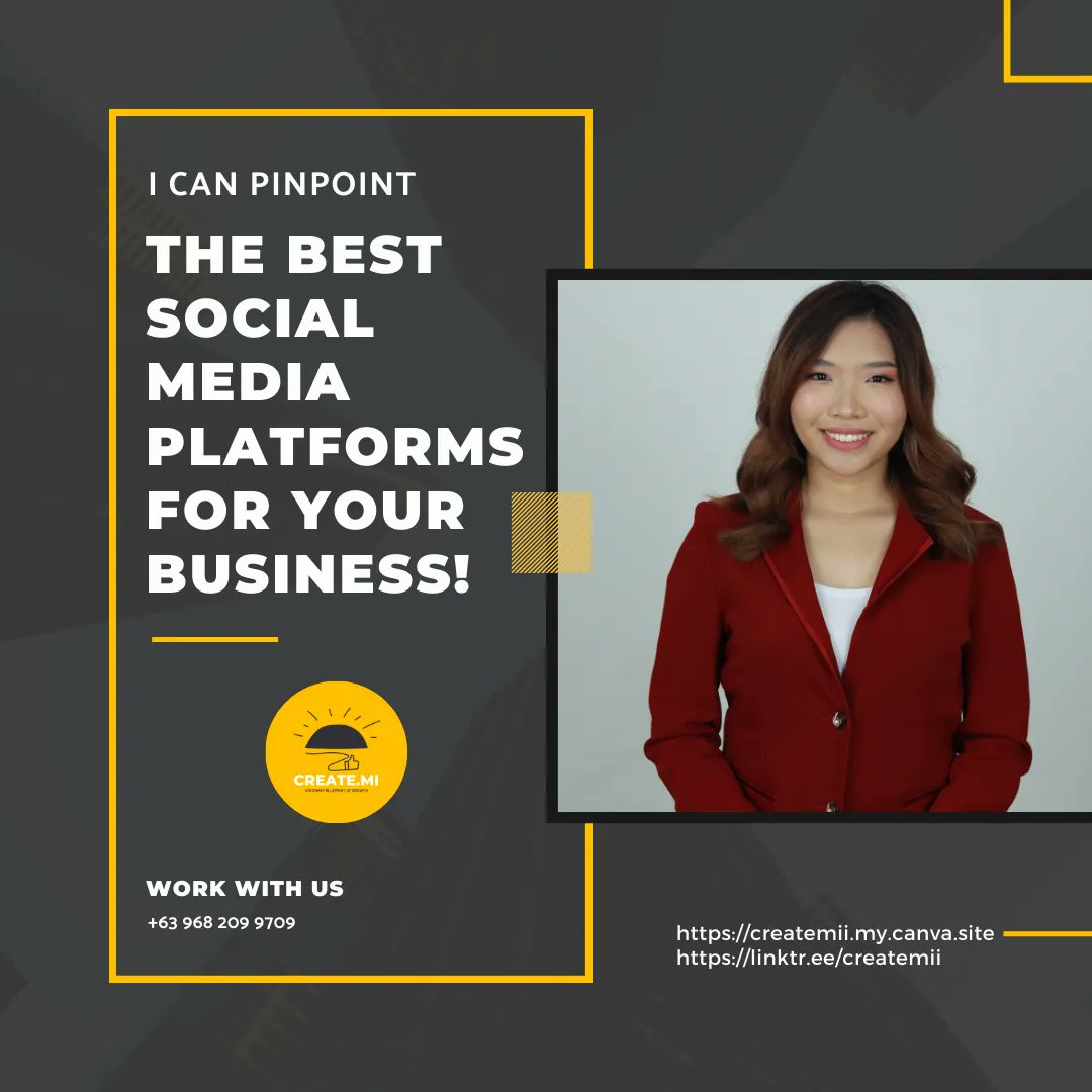 createmii's tweet photo. I can pinpoint the best social media platforms for your business! 🤗

The following are some of the most well-liked platforms for building brands and marketing them:

✅Instagram
✅Facebook
✅Twitter

Contact me through: https://t.co/MkjMjvxQmB 

#createmi #socialmediamanager https://t.co/2GJrF4CzDi