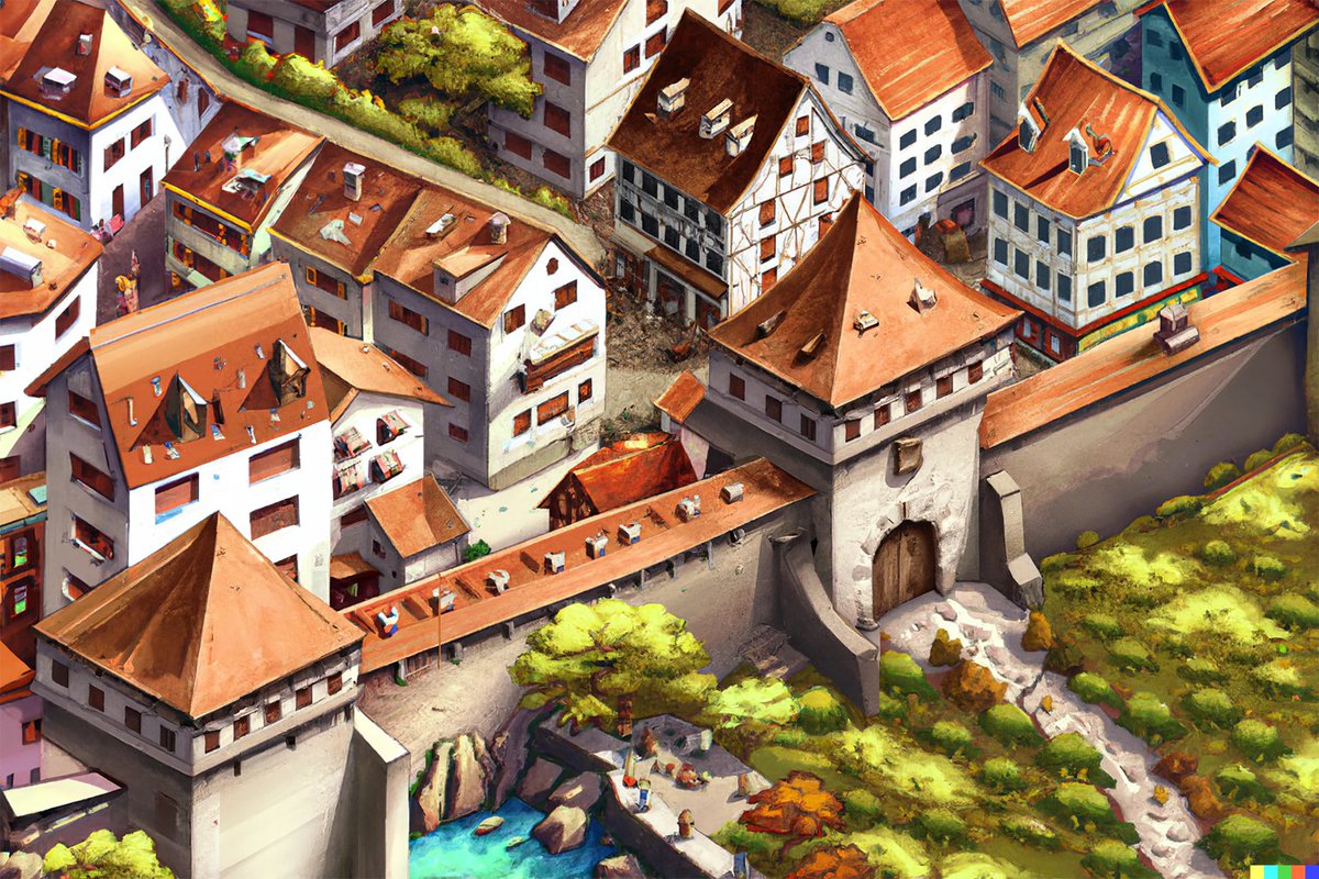 oppie85's tweet photo. I don't think I posted this AI-generated townscape yet; this was a test with copy/pasting to see whether or not this would create more visual consistency. #dalle #dalle2 #aiart #aitownscape https://t.co/qnOiuxvYwo
