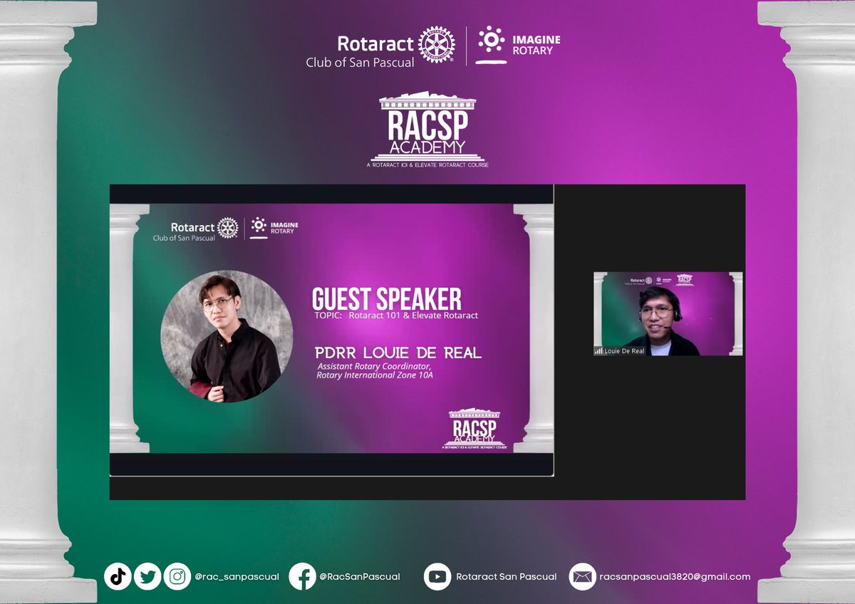rac_sanpascual's tweet photo. The Rotaract Club of San Pascual, sponsored by the Rotary Club of San Pascual of Rotary International District 3820, successfully held its Orientation and Refresher Course Program, “The RACSP Academy”, today, August 13, 2022, at 9:00 in the morning via Zoom Meeting Application. https://t.co/RjM5NKcmbP