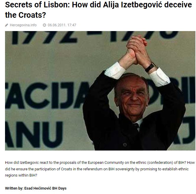 MiseticLaw's tweet photo. According to award winning journalist Esad Hecimovic, Bosnia ("BiH") only achieved independence because Alija knew that 1992 independence referendum wouldn't pass w/o Croat support, so he promised Croats establishment of ethnic regions in independent BiH. https://t.co/lVR3rte8Ok https://t.co/WBEBh2Quzj