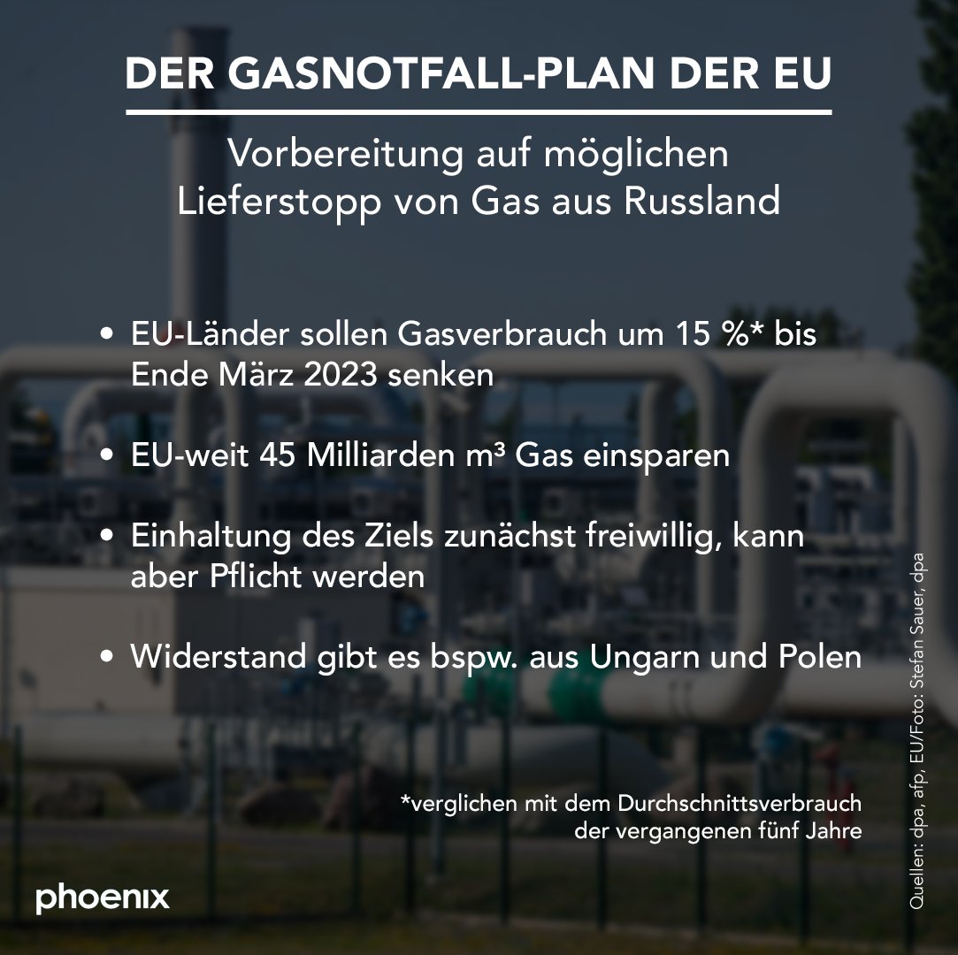 phoenix_de's tweet photo. Der #GasnotfallPlan der EU ist vergangenen Dienstag in Kraft getreten. Deutlich wird: Deutschland muss mehr sparen als andere.  Aber wie meistert der Westen die #Energiekrise ohne #Gas aus #Russland? Mehr dazu am Sonntag im internationalen frühschoppen. 📲 https://t.co/CfSFRf3Mgk https://t.co/gppYVOQvzh