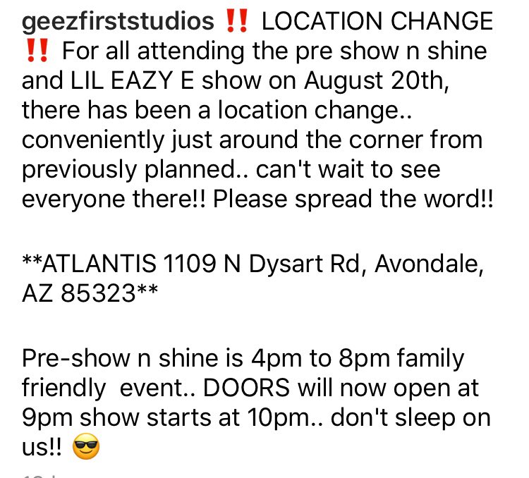 BlackFinnGypsy's tweet photo. For those of you in #Avondale #Arizona catch #LilEazyE lileazy_e #instagram @ewrightjr #Twitter August 20, 2022 for this #Awesome #Event! 😎 #RichAndRuthlessRecords #LilEazy🔥🎧🔥 please note the location update & visit geezfirststudios on #insta for #event #info https://t.co/TPqax6oHzc
