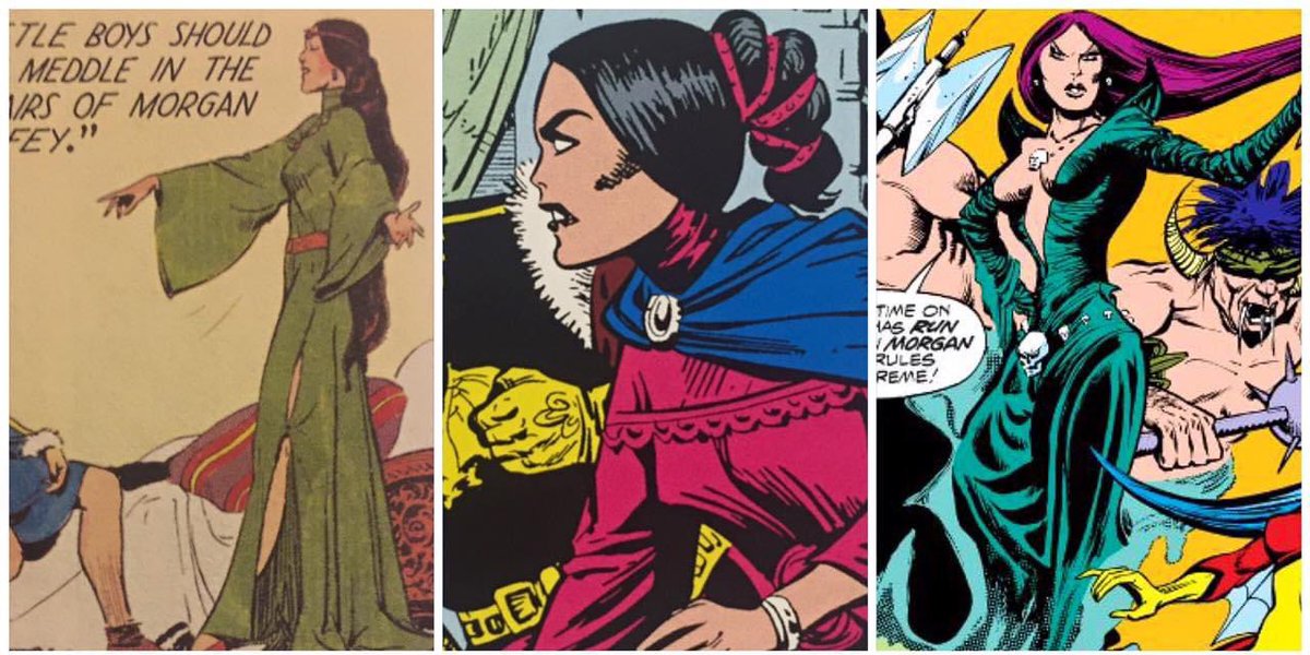Comichistorians's tweet photo. #KingArthur's half-sister, #MorganLeFey comic appearances in #PrinceValiant 1938, #HalFoster. First #Marvel (#Atlas) appearance in #BlackKnight 1, 1955, #JoeManeely. Then first modern #Marvel appearance in #SpiderWoman 1978, #CarmineInfantino. https://t.co/jmjECUfThN