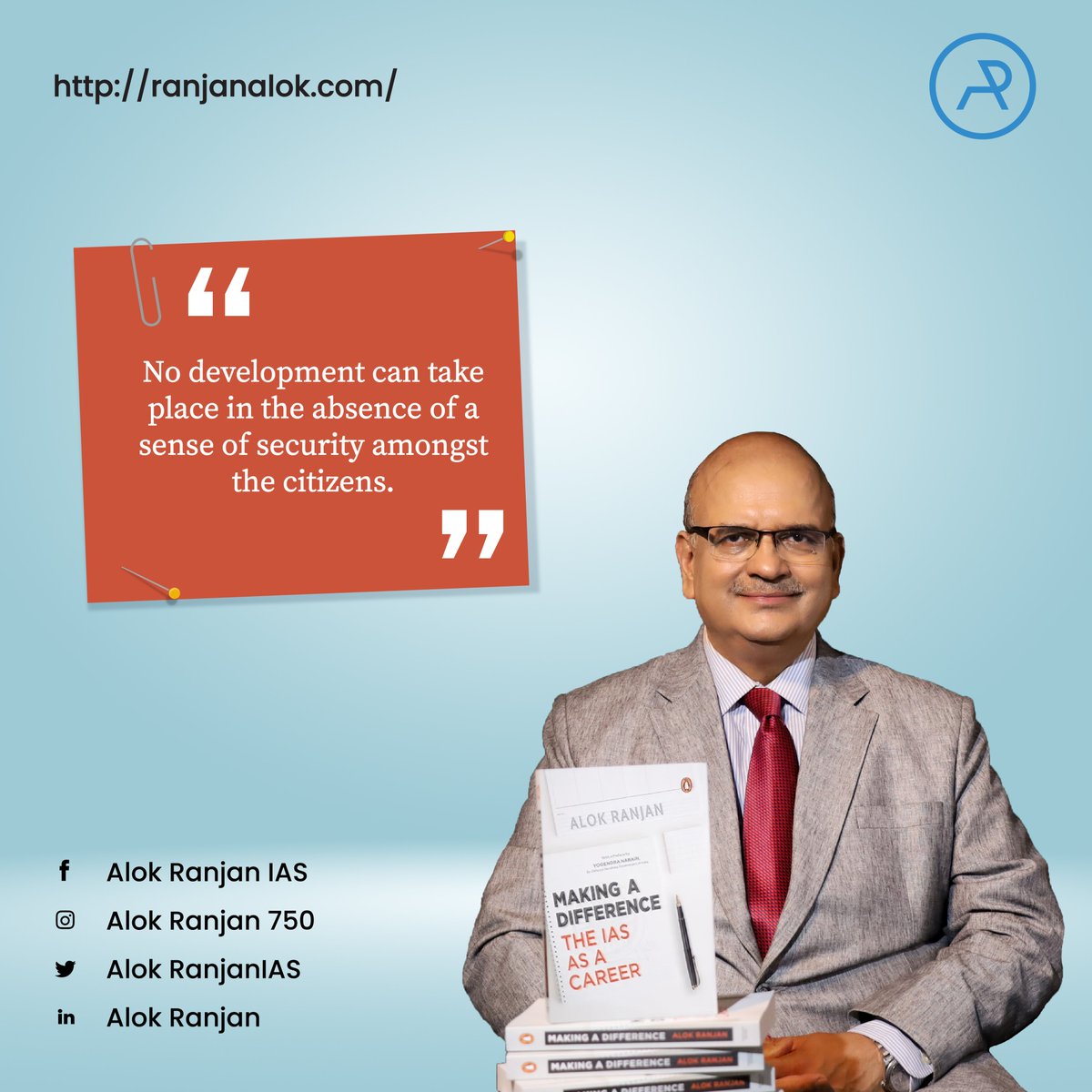 Feeling secure is a prerequisite to a development mindset in all societies. The former always precedes the later.

#security #development #bettersociety #makingadifference #AlokRanjan #IAS #iasaspirant