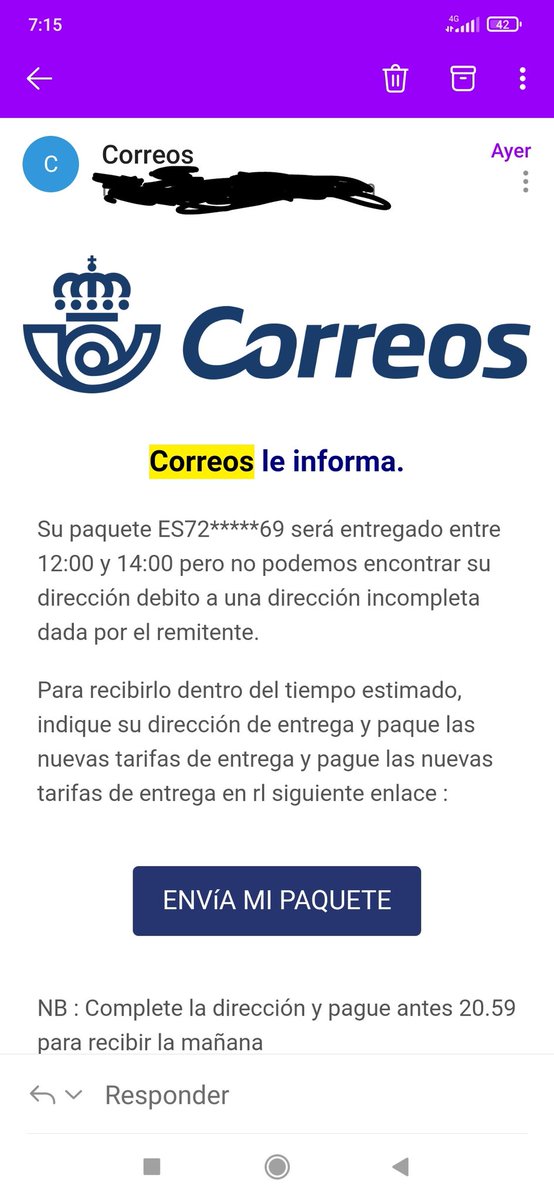 InmaAlamo's tweet photo. @Correos buenos días,  esto es una estafa,  verdad? https://t.co/Nc9fdCZ69l