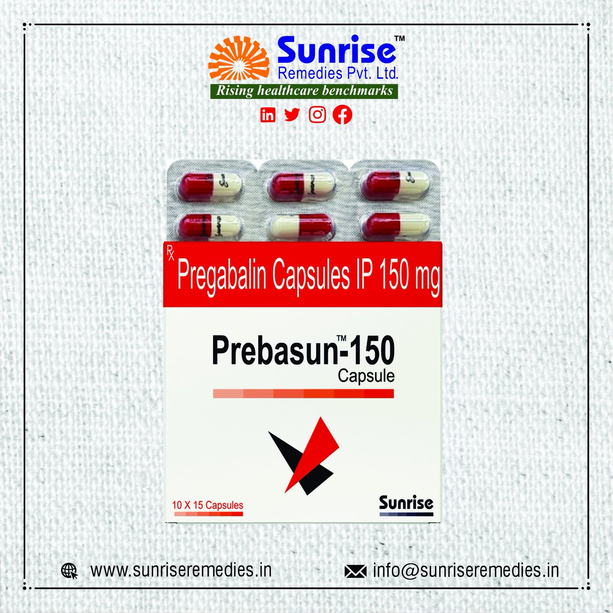 sunriserem's tweet photo. #Prebasun Generic #Pregabalin Capsules is a big name in the pharmaceutical world. Manufacturer From Sunrise Remedies Pvt. Ltd.

Read more: https://t.co/aZFAEnmTfW

#PrebasunCapsules #Pregabalincapsules #Pharmaceutical #Manufacturer #Manufacturing #Export #Nutraceuticals https://t.co/nIAy8Jeyfk