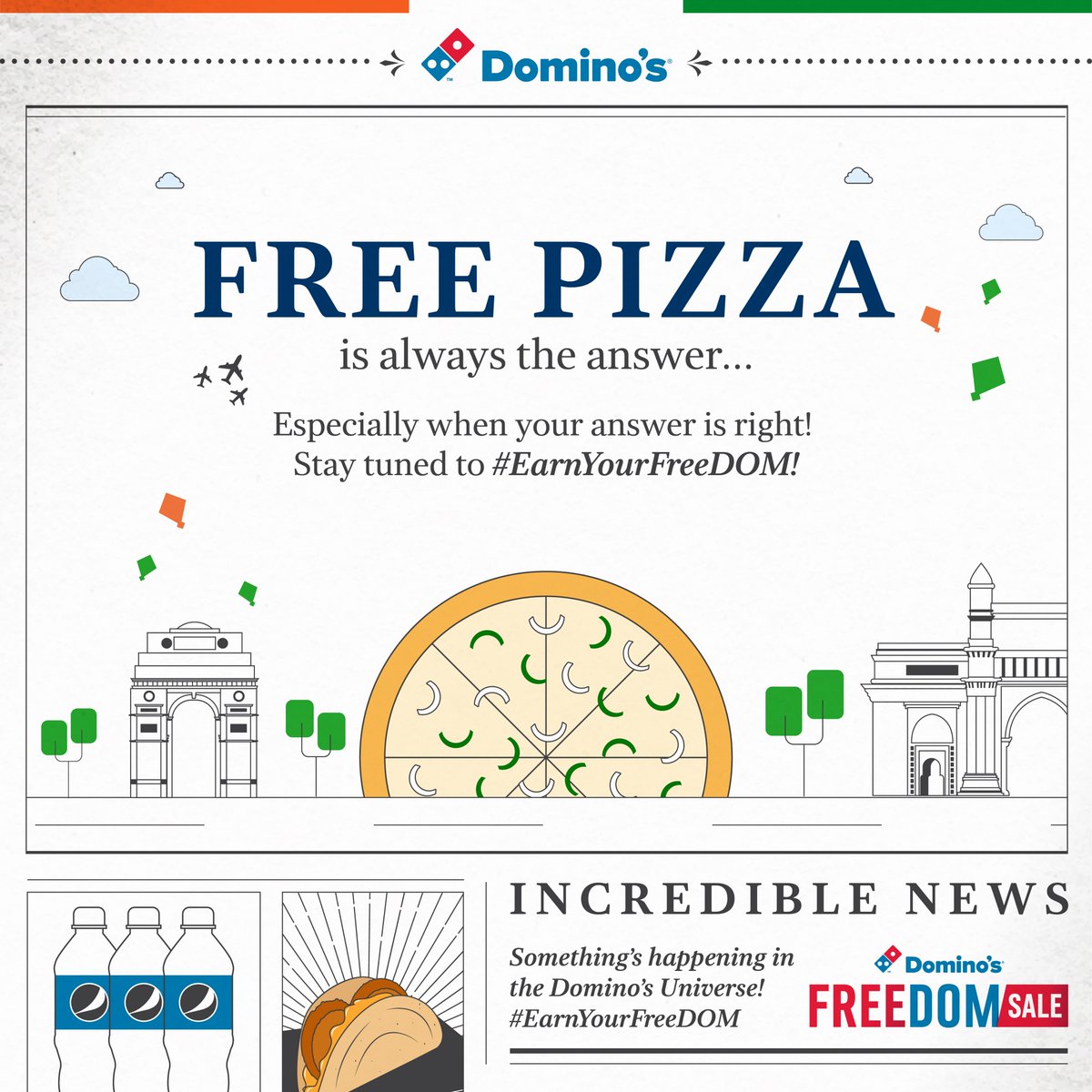 dominos_india's tweet photo. Want independence from payment for your pizzas? #StayTuned and get ready for a BIGGER and BETTER Independence Day Celebration with FreeDOM 2.0

#EarnYourFreeDOM soon! #DominosIndia #StayTuned https://t.co/jhMDx1mPW1
