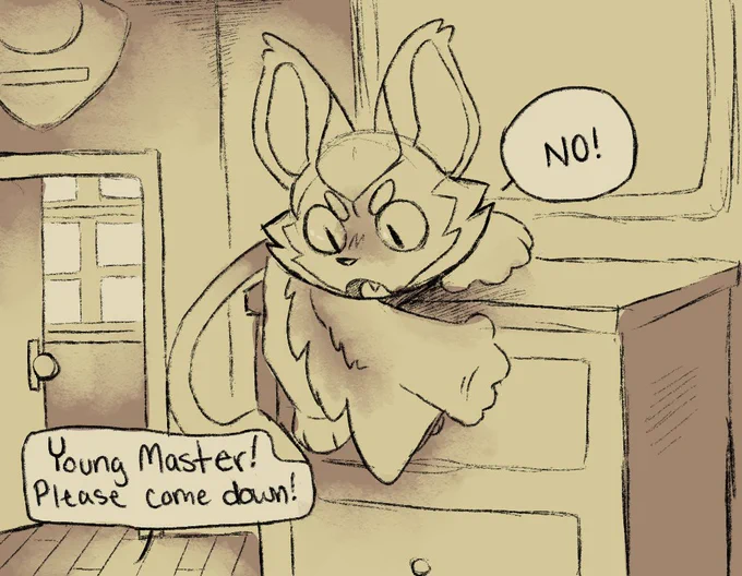 Typically living alone without his parents growing up. Nocturn would frequently act out by climbing on walls and furniture. 