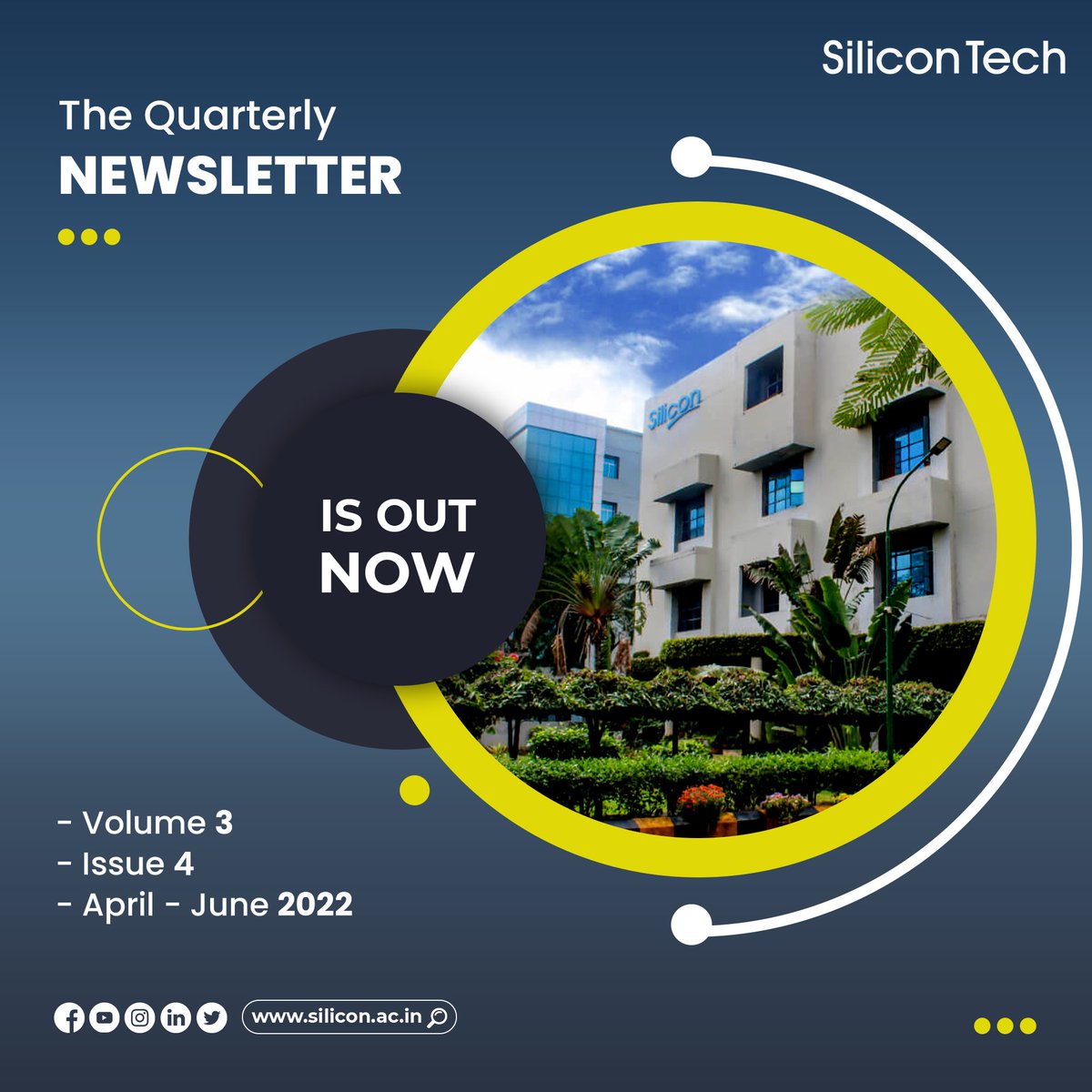 Silicontech_bbs's tweet photo. SiliconTech is here with the newsletter for the first quarter ( i.e. April- June 2022)
Link in the bio.
#siliconinstituteoftechnology
#silicontech
#sitbbs
#sitbbsr
#sitbhubaneswar
#newsletter
#happening https://t.co/wuO0eoX6lO
