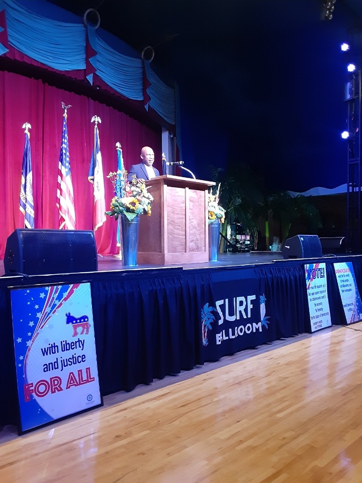 JuneOwens42's tweet photo. The @iowawingding is back and did not cease to amaze!  A room full of energized Democrats heard @ross_wilburn @DeidreDeJear and @MalloryMcMorrow fire up the crowd. Here's to victory in November! https://t.co/U216KRpQti