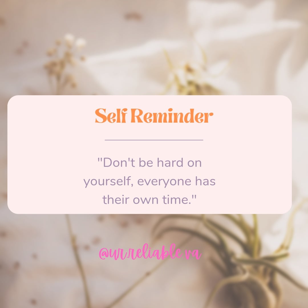 LVTheReliableVA's tweet photo. Self Reminder
"Don't be hard on yourself, everyone has their own time."
Just trust HIS process☝️
#VAReminder #smmva #vaforhire #GVA https://t.co/xKqY0GoT2M