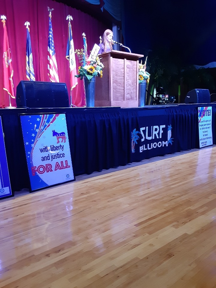 JuneOwens42's tweet photo. The @iowawingding is back and did not cease to amaze!  A room full of energized Democrats heard @ross_wilburn @DeidreDeJear and @MalloryMcMorrow fire up the crowd. Here's to victory in November! https://t.co/U216KRpQti