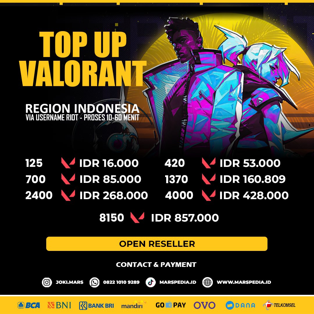 MarsCelebrity's tweet photo. Jasa Joki Top Up Points Valorant Mobile Riot Games Termurah Aman Terpercaya

By : Marspedia Mars Celebrity Corporate JOKIMARS ★★★★★

Contact Person
👥 WA = 0822 1010 9289
🔗 Website = https://t.co/wAXlNG5jeL
🔗 Website = https://t.co/Sy9YokIiJj https://t.co/khHeCDJ2aX