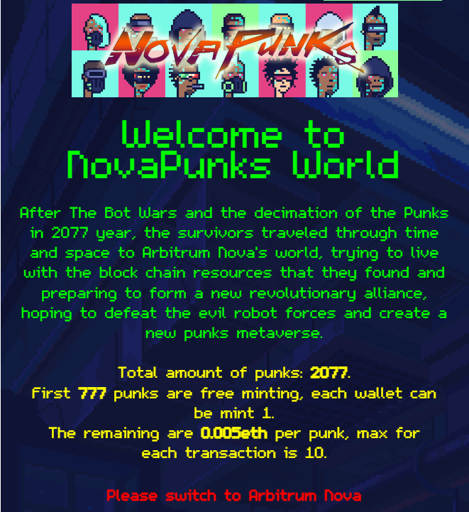 NovaPunksNFTs's tweet photo. 🎉We've already airdropped Nova Punks to development supporters, early community contributors, and twitter campaign participants on 2022/08/13  05:00(UTC)

🎁Please switch the network to Arbitrum Nova and check your wallet：https://t.co/lb4nDuK0Ni

🚀Now we launch FREE mint, LFG! https://t.co/epVOMzWLH9
