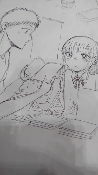 落書き。ほぼラブレターな内容の同人誌を本人にチェックされる図。 