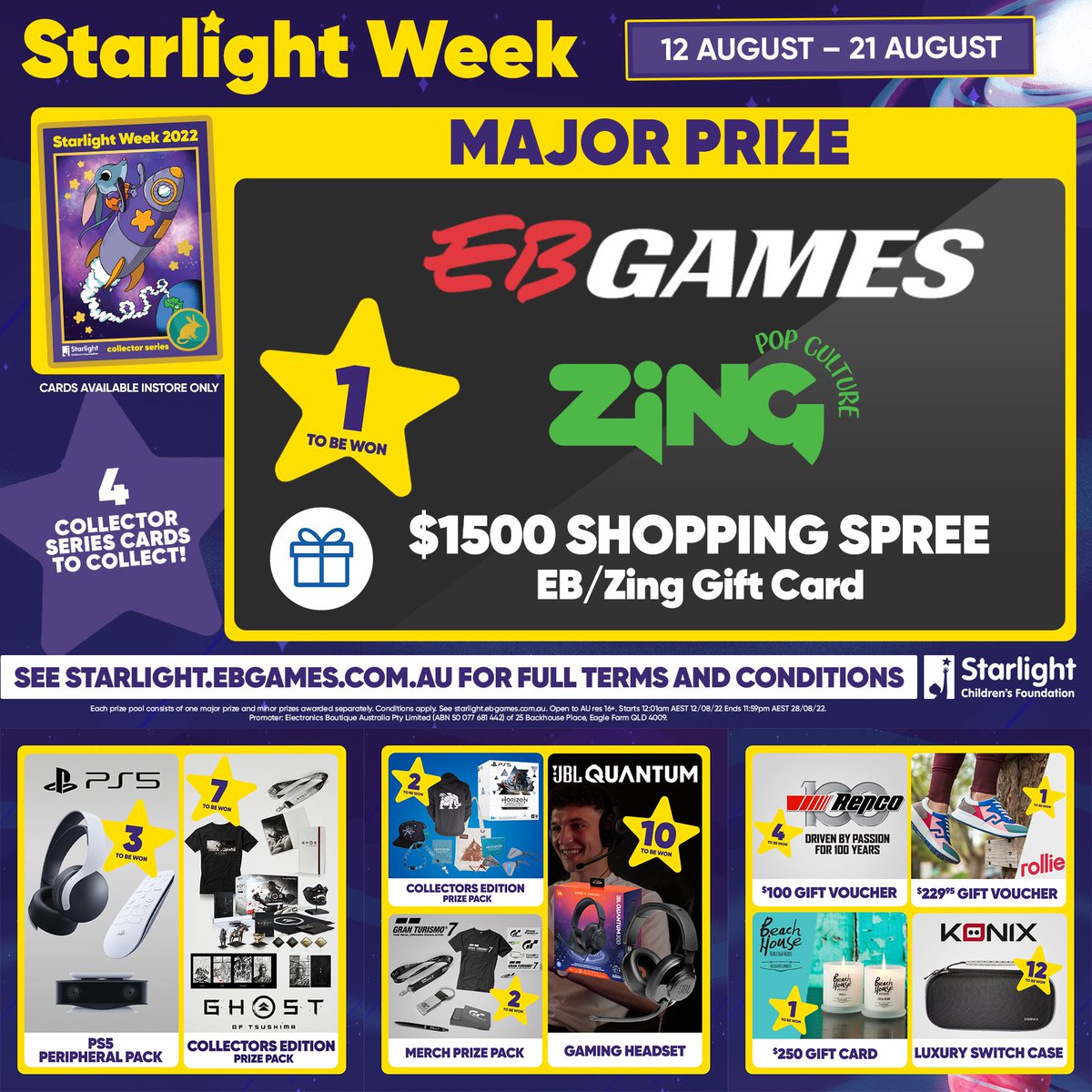 EBGamesAus's tweet photo. #StarlightWeek is ON NOW! Every $5 you donate instore could get you an entry into our MASSIVE Bilby Prize Pool! 💜⭐ 

Give the gift of happy: https://t.co/yAQRgJ5Ff4

Collector cards only available for instore donations. T&amp;C's: https://t.co/7QTSgqxVKZ https://t.co/sXuUlElDy6