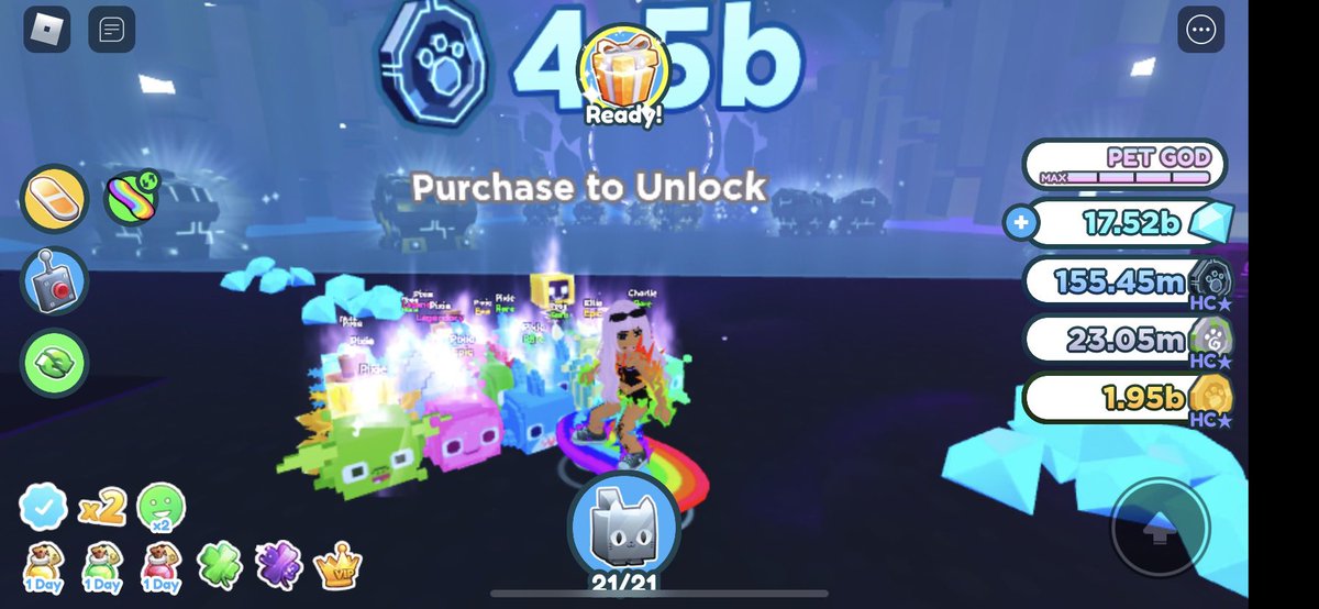 pixiedust10922's tweet photo. I will get there 4.5b 😩 - thought my pets are so colourful I changed outfit n board to match - @prest4n @BuildIntoGames #PetSimulatorX #hardcoreworld #rainbow https://t.co/5q6ZSQlpVZ