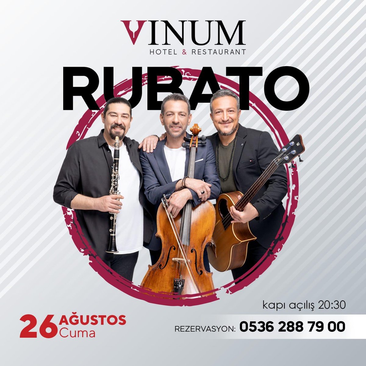 Rubato 26 Ağustos Cuma günü Vinum Otel’de...

#rubato #edirne #vinumhotel