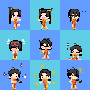 台風で外に出れないしコミケ行けないのでドット絵のリクエスト応募!大きさは48x48サイズ(画像:作例)リプにキャラ名と作品名、してほしいポーズなどあれば対応します。特に作品の縛りなどはなく、できれば人型でお願いします。締め切りは今日中でおねがいしますー。#ドット絵 