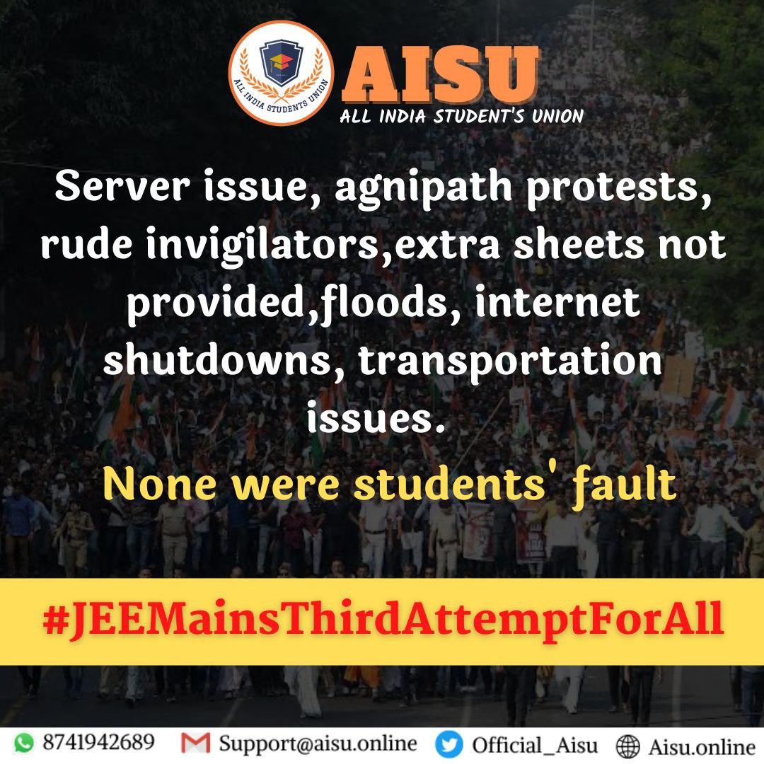 IamSaurav_1's tweet photo. #JEEMainsThirdAttemptForAll Is a bonafide demand. I can feel the pain of Aspirants as we were associated with this movement from first. Why @DG_NTA is hushed still now?

MEGA PROTEST SOON ON JANTAR MANTAR. Everyone come forward. My full support https://t.co/L3wXwztOab