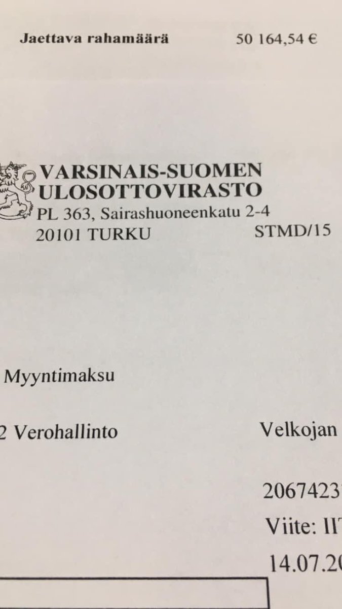 Valavuori's tweet photo. Tasan 2v sitten maksoin veroja, yhtenä päivänä noin 50.000€. Samaan aika oli vuosien vero-oikeustaistelu käynnissä, jossa sain kovan tuomion. Olen yrittänyt kaikkeni, mutta 7% nettokorko on lähes mahdoton kiriä kiinni ja summa vaan kasvaa. 20v velkavankeus on raskas penalti. https://t.co/7T2sGbcPyh