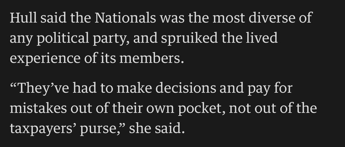 rtillsley's tweet photo. So the nationals don’t want any more disaster relief? Any infrastructure to help their businesses move goods? 
I see value is supporting agriculture, but this claim is utter crap. They are always wanting more government dollars.
#auspol #nationals https://t.co/pc53acYh1l
