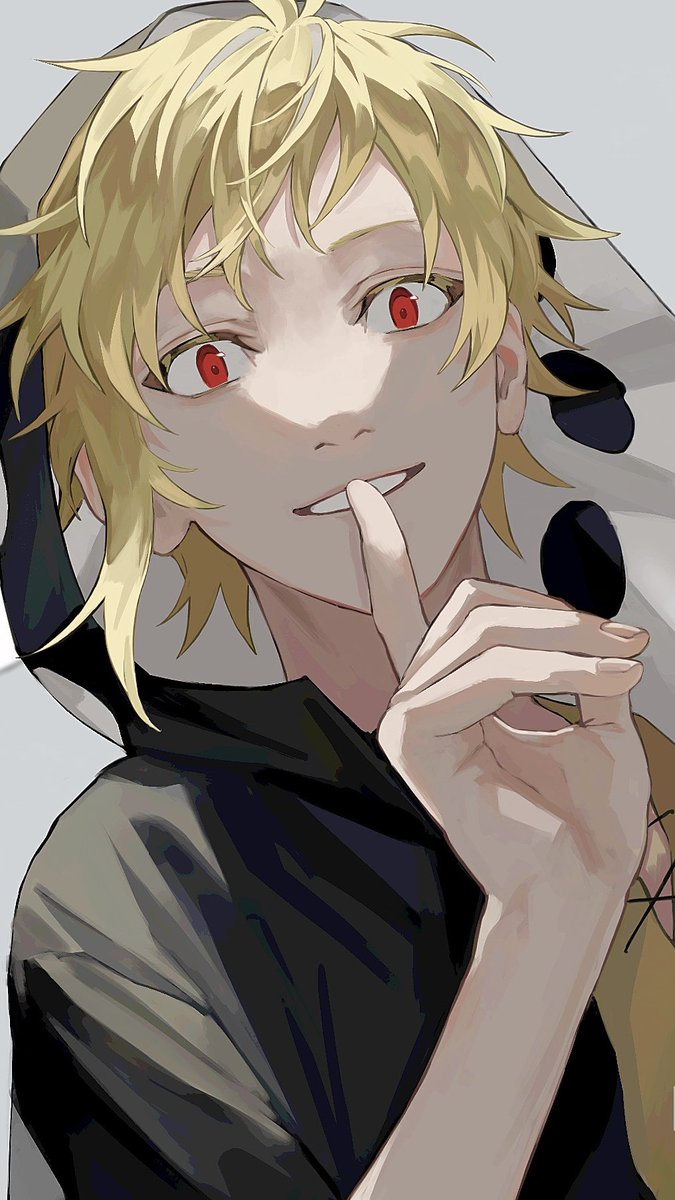 blonde hair solo 1boy red eyes male focus smile looking at viewer  illustration images