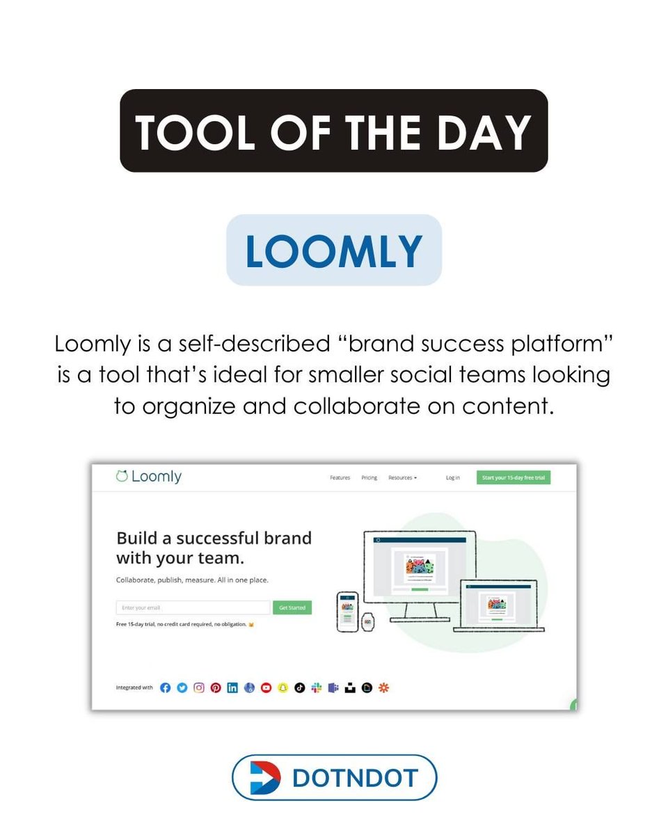 dotndot's tweet photo. Lets see the #tooloftheday
It is #loomly a well known #collaborationtool
#contentoptimization #contentoptimizationtips
#socialmediamarketingagency #socialmediamanagement https://t.co/F389LgDP5N