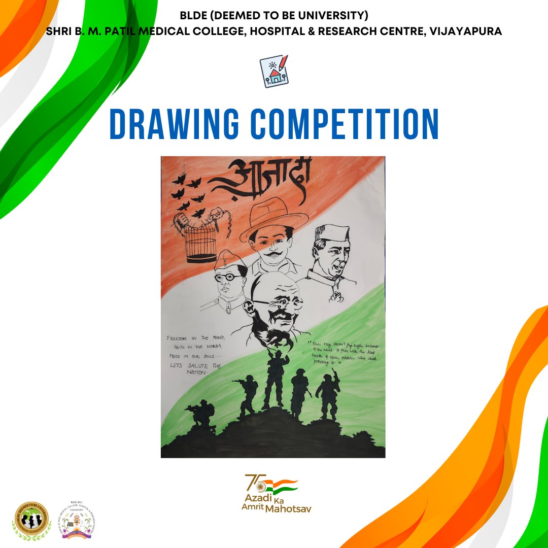 bldedu's tweet photo. "Drawing Competition" held on the occasion of #AzadikaAmritMahotsav 🇮🇳 at
BLDE(Deemed to be University)
#bldedu #AzadikaAmritMahotsav #HarGharTiranga #75thindependenceday https://t.co/6eZtwhhRaC