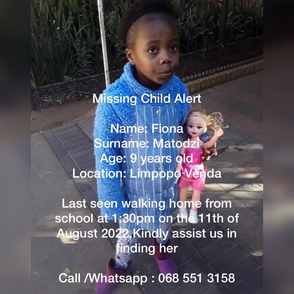 Abramjee's tweet image. #Missing Fiona Matodzi (9). She&apos;s from Itsani village not far from Thohoyandou, Limpopo.
Dzindi Primary School: She was last seen getting in the black Polo with no reg. It happened after school on her way home.