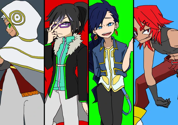 ゴーズくんアセビさん()ソラくん()イスズくん()完成版を並べてみました。なお身長差は適当です 