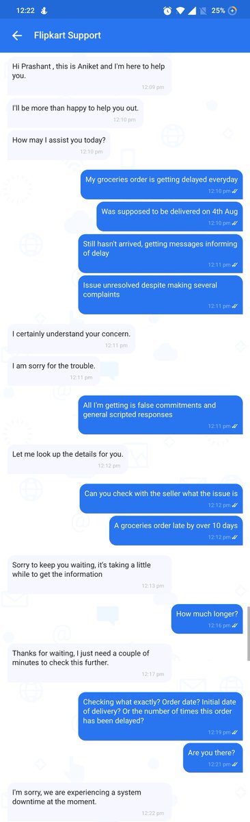 prashant_punyni's tweet photo. @flipkartsupport Reality of your support team. Pathetic!

@consumerforum_ @jagograhakjago https://t.co/dVdWw9Dsxn